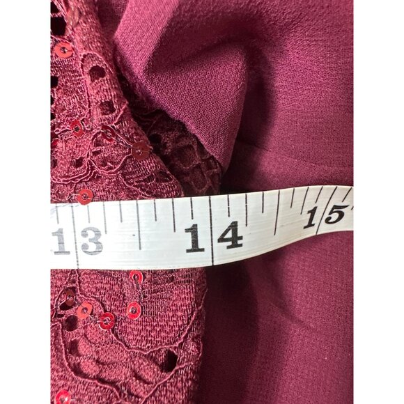 Womens S Burgundy Formal Dress Sequins Lace Bodice Sheer Sleeves Back Zipper - Picture 10 of 11